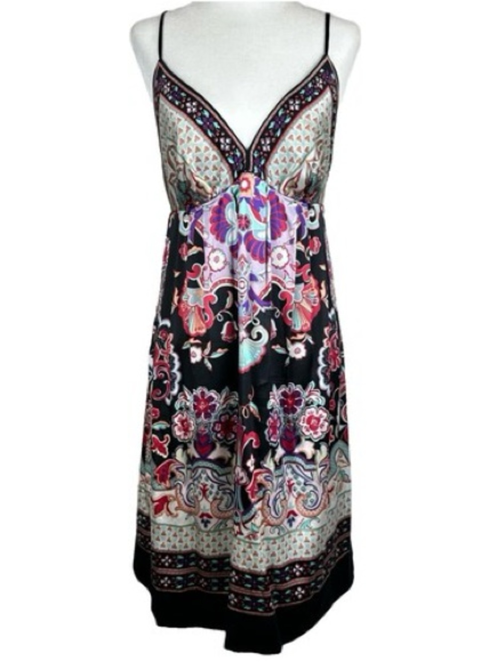 ECI black patterned silk slip dress